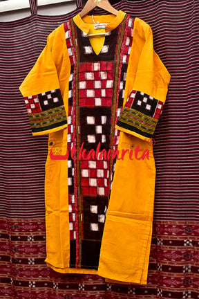 Yellow and red pure shibori embroidery kurti top – Threads